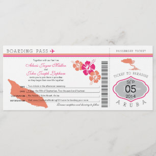 Boarding Pass to Aruba Wedding Invitation Kaart