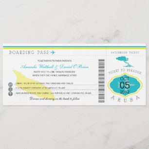 Boarding Pass to Aruba Wedding Invitation Kaart