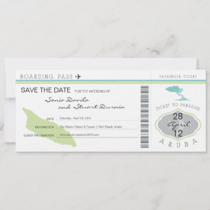 Boarding Pass to Aruba Wedding Invitation Save The Date