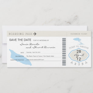 Boarding Pass to Aruba Wedding Invitation Save The Date