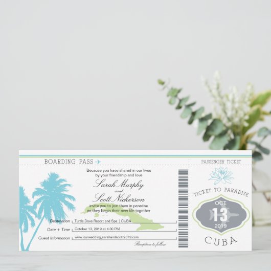 Boarding Pass to Cuba Kaart (Staand voorkant)