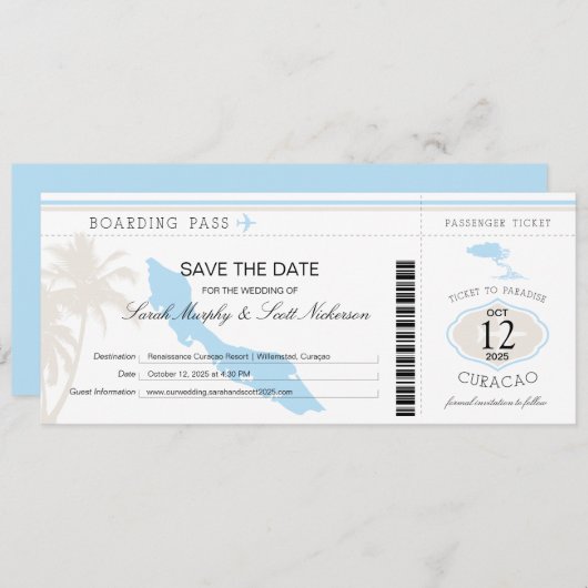 Boarding Pass to Curacao Save The Date (Voorkant / Achterkant)