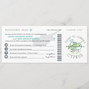 Boarding Pass to Cyprus Wedding Invitation Kaart