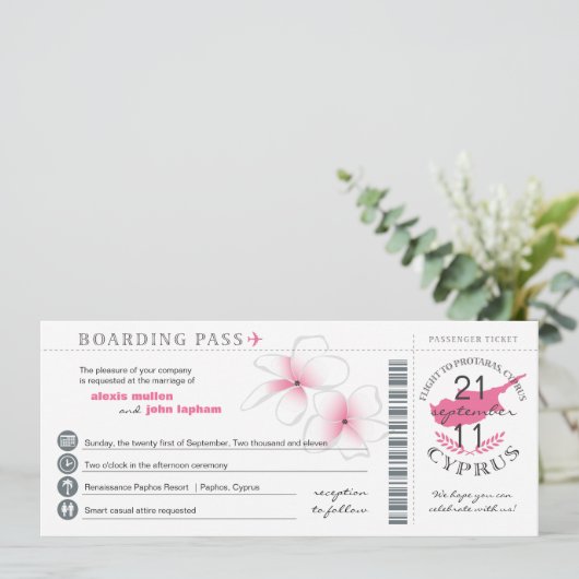 Boarding Pass to Cyprus Wedding Invitation Kaart (Staand voorkant)