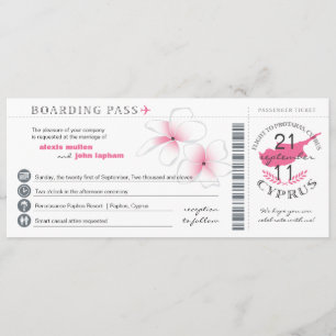 Boarding Pass to Cyprus Wedding Invitation Kaart
