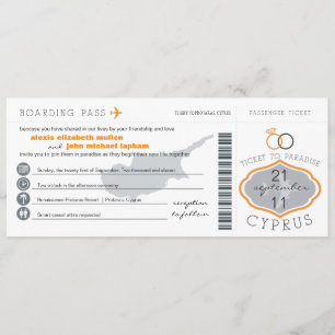 Boarding Pass to Cyprus Wedding Invitation Kaart