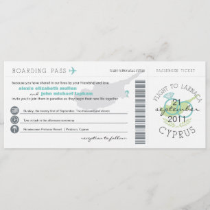 Boarding Pass to Cyprus Wedding Invitation Kaart