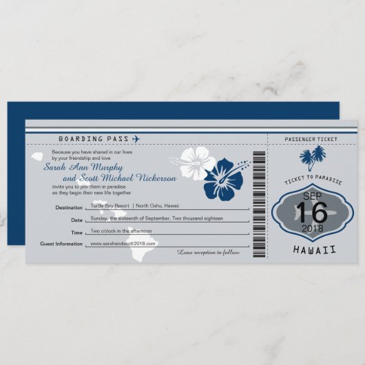 Boarding Pass to Hawaii Grey and Blue Kaart (Voorkant / Achterkant)