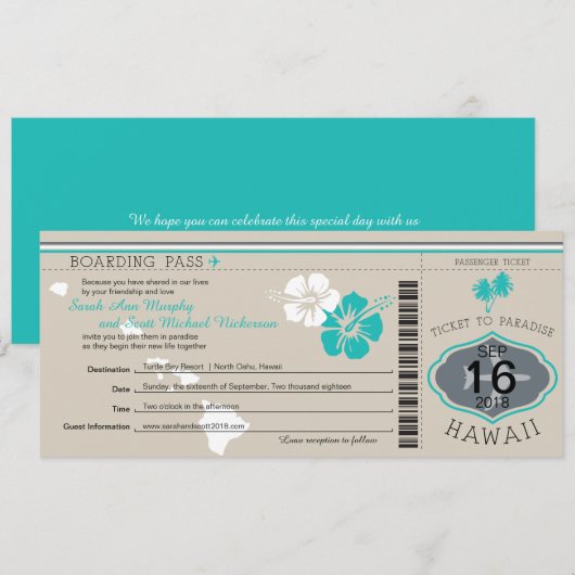 Boarding Pass to Hawaii Kaart (Voorkant / Achterkant)