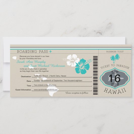 Boarding Pass to Hawaii Kaart (Voorkant)