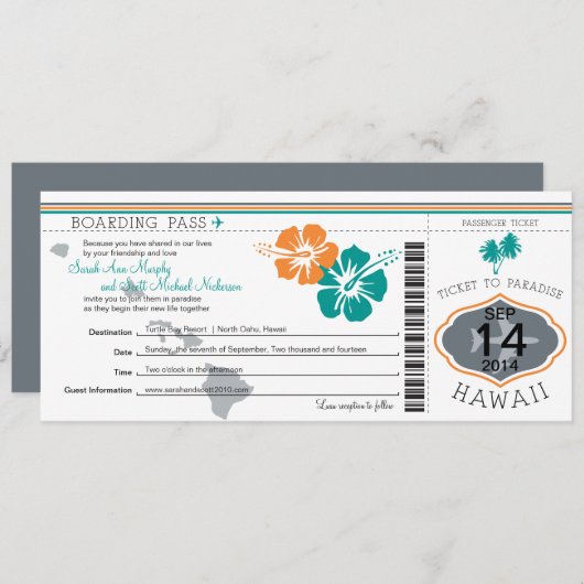 Boarding Pass to Hawaii Kaart (Voorkant / Achterkant)