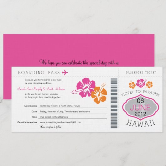 Boarding Pass to Hawaii Kaart (Voorkant / Achterkant)