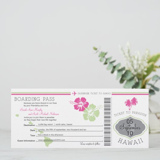 Boarding Pass to Hawaii Kaart (Staand voorkant)