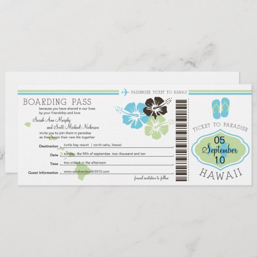 Boarding Pass to Hawaii Save The Date (Voorkant / Achterkant)