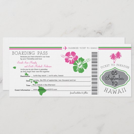 Boarding Pass to Hawaii Save The Date (Voorkant / Achterkant)