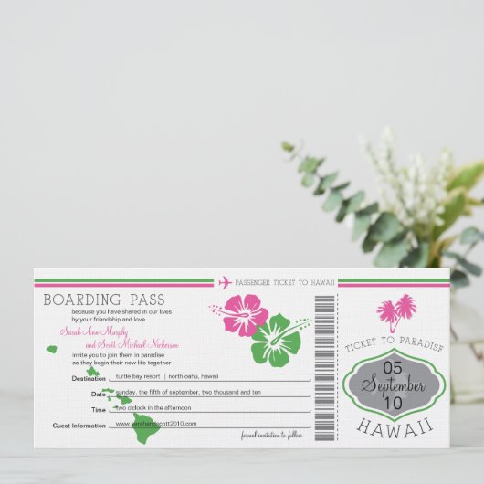 Boarding Pass to Hawaii Save The Date (Staand voorkant)