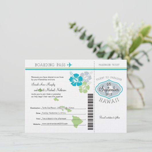 Boarding Pass to Hawaii Save The Date (Staand voorkant)
