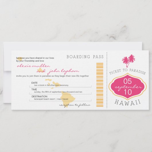 Boarding Pass to Hawaii Wedding Invitation Kaart (Voorkant)