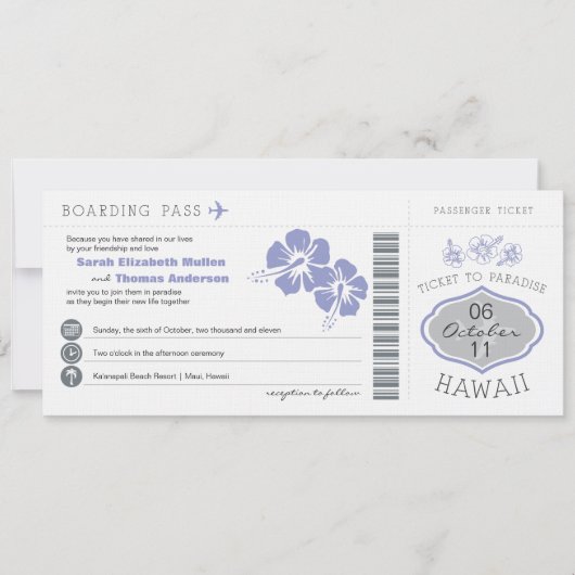 Boarding Pass to Hawaii Wedding Invitation Kaart (Voorkant)
