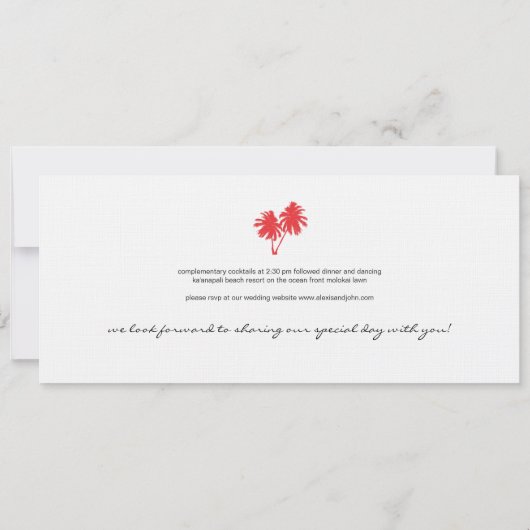 Boarding Pass to Hawaii Wedding Invitation Kaart (Achterkant)