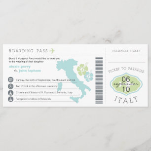 Boarding Pass to Italy Wedding Invitation Kaart