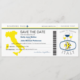 Boarding Pass to Italy Wedding Invitation Kaart