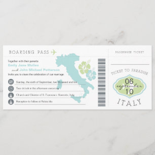 Boarding Pass to Italy Wedding Invitation Kaart