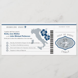 Boarding Pass to Italy Wedding Invitation Kaart