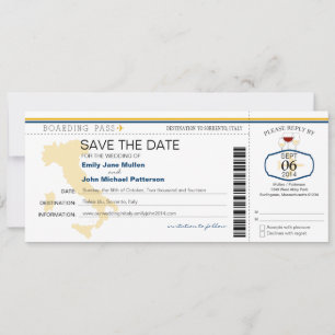 Boarding Pass to Italy Wedding Invitation Save The Date