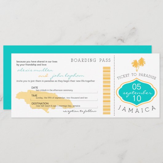 Boarding Pass to Jamaica Wedding Invitation Kaart (Voorkant / Achterkant)