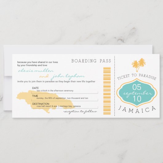 Boarding Pass to Jamaica Wedding Invitation Kaart (Voorkant)