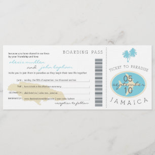 Boarding Pass to Jamaica Wedding Invitation Kaart