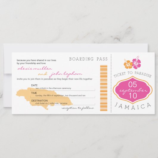 Boarding Pass to Jamaica Wedding Invitation Kaart (Voorkant)