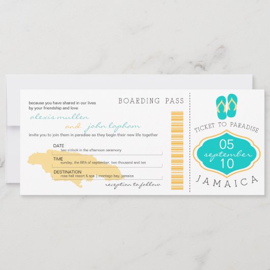 Boarding Pass to Jamaica Wedding Invitation Kaart (Voorkant)