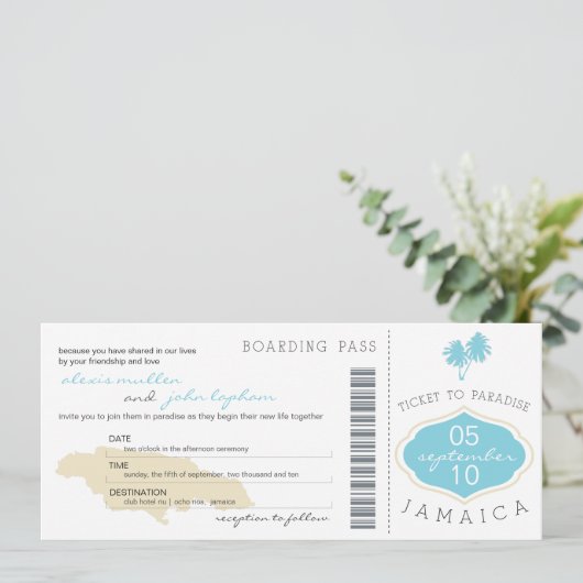 Boarding Pass to Jamaica Wedding Invitation Kaart (Staand voorkant)