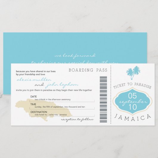Boarding Pass to Jamaica Wedding Invitation Kaart (Voorkant / Achterkant)