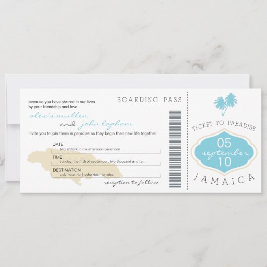 Boarding Pass to Jamaica Wedding Invitation Kaart (Voorkant)