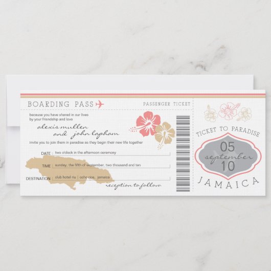 Boarding Pass to Jamaica Wedding Invitation Kaart (Voorkant)