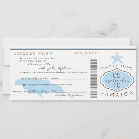 Boarding Pass to Jamaica Wedding Invitation Kaart (Voorkant)