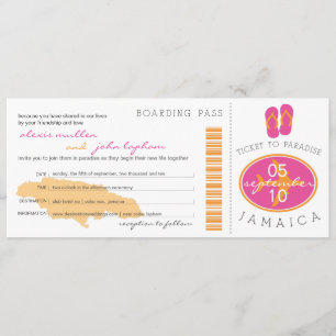 Boarding Pass to Jamaica Wedding Invitation Kaart