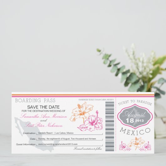 Boarding Pass to Mexico Save The Date (Staand voorkant)