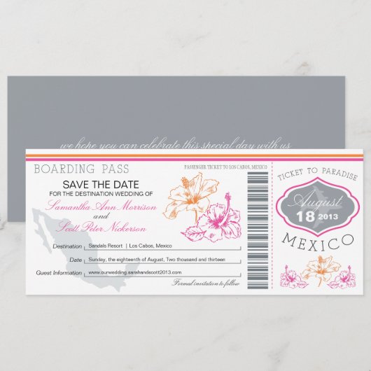 Boarding Pass to Mexico Save The Date (Voorkant / Achterkant)