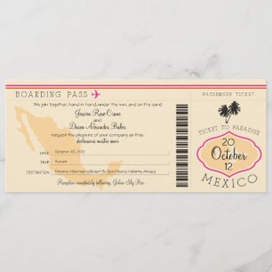Boarding Pass to Mexico Wedding Invitation Kaart
