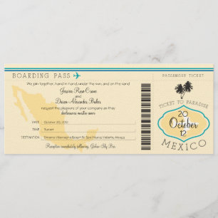 Boarding Pass to Mexico Wedding Invitation Kaart