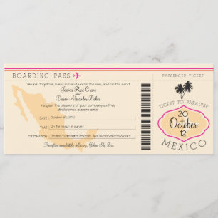 Boarding Pass to Mexico Wedding Invitation Kaart