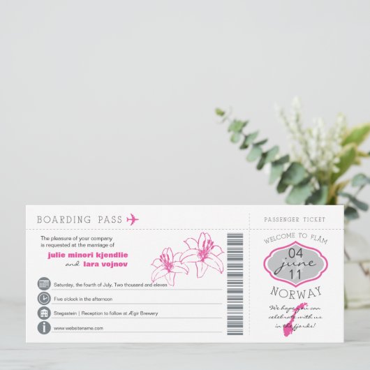Boarding Pass to Norway Wedding Invitation Kaart (Staand voorkant)
