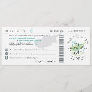 Boarding pass to Paphos Cyprus Wedding Invitation Kaart