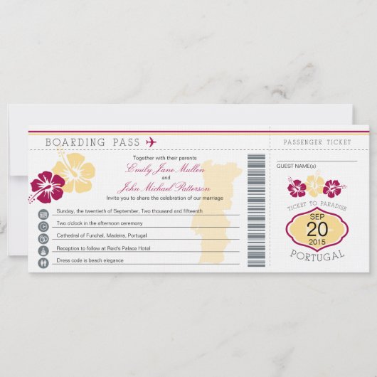 Boarding pass to Portugal Wedding Invitation Kaart (Voorkant)