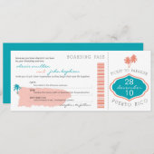 Boarding pass to Puerto Rico Wedding Invitation Kaart (Voorkant / Achterkant)