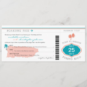 Boarding Pass to Puerto Rico Wedding Kaart